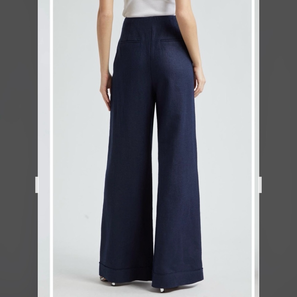 Ramy Brook Dalia Pleated Wide Leg Pants in Spring Navy Size 0 - Picture 3 of 11